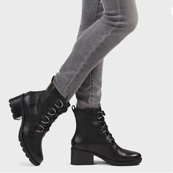 NWOB SOREL Womens Cate Black Leather Ankle Boots Size 8 Medium (B, M) - Picture 1 of 6